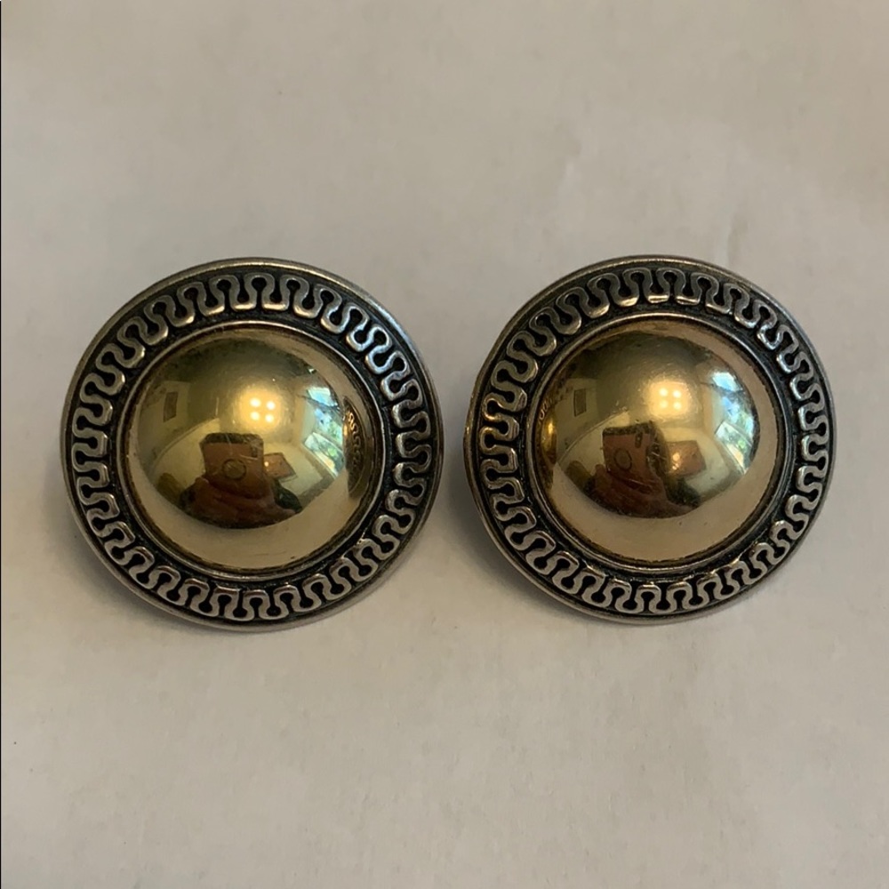 James Avery Earrings 1” Gold & Silver Aztec Design